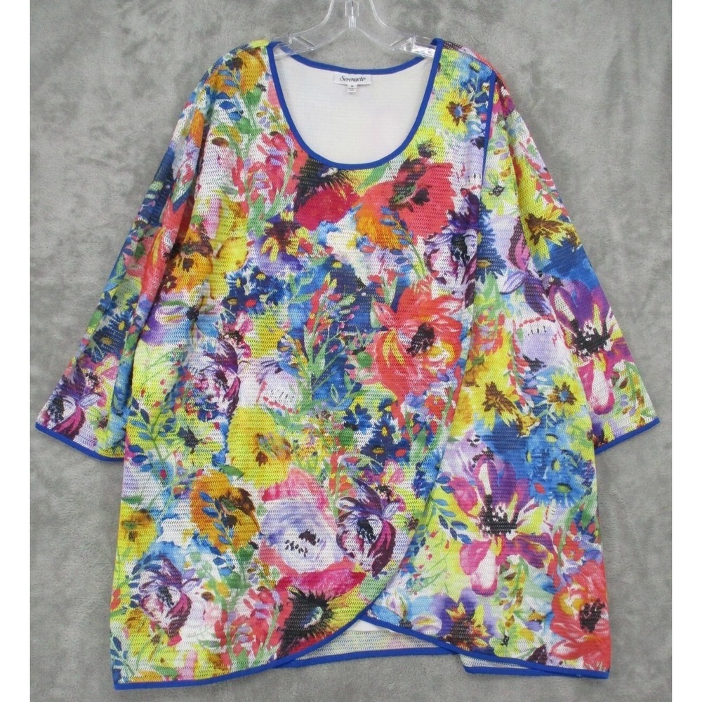 Serengeti Top Womens Size 3X Multicolor Floral Tunic Mesh Wearable Art Artsy
